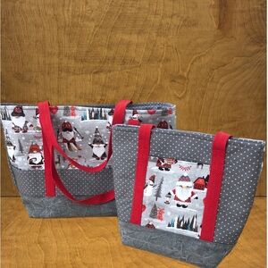 LG Nordic Winter Gnome Tote Bag Pockets Handmade Cotton Canvas Reusable Gift
